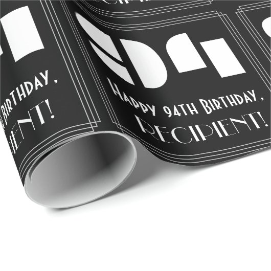 Papier Cadeau 94e anniversaire : Art Déco Inspiré Look "94" & No (Coin rond)