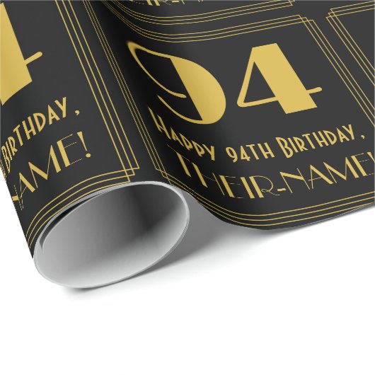 Papier Cadeau 94e anniversaire ~ Art Déco Inspiré Look "94", Nom (Coin rond)