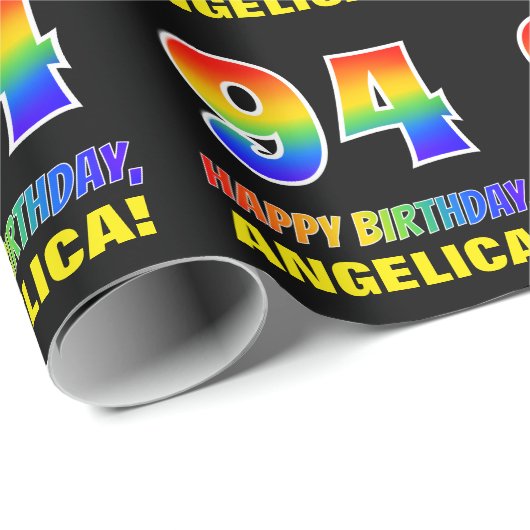 Papier Cadeau 94e anniversaire : Bold, amusant, simple, arc-en-c (Coin rond)