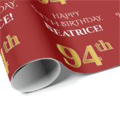 Papier Cadeau 94e anniversaire : Elégant, Rouge, Faux Gold Look (Coin rond)