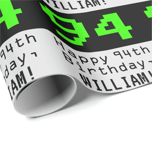 Papier Cadeau 94e anniversaire - Nerdy / Geeky Style "94" et nom (Coin rond)
