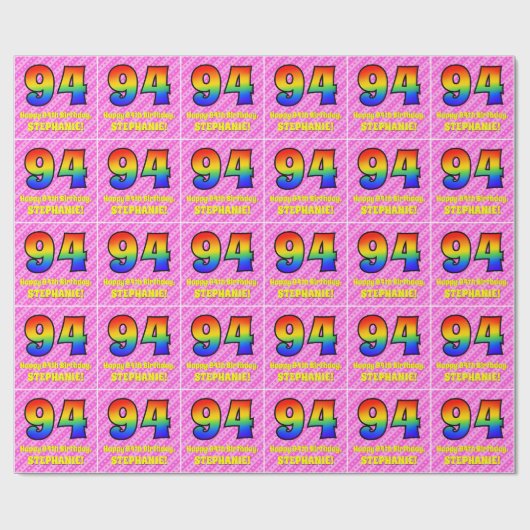 Papier Cadeau 94e anniversaire : Pink Stripes & Hearts, Arc en c (Plat)