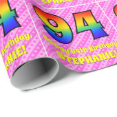 Papier Cadeau 94e anniversaire : Pink Stripes & Hearts, Arc en c (Coin rond)