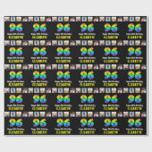 Papier Cadeau 96e anniversaire : Arc-en-ciel "96"; photos et nom (Plat)