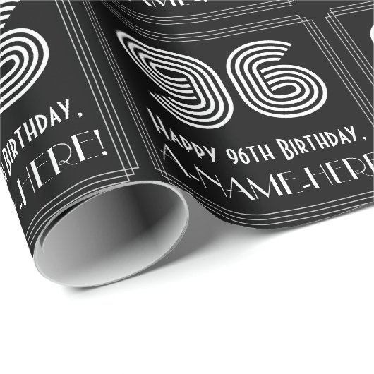 Papier Cadeau 96e anniversaire : Art Déco Inspiré Look "96" avec (Coin rond)