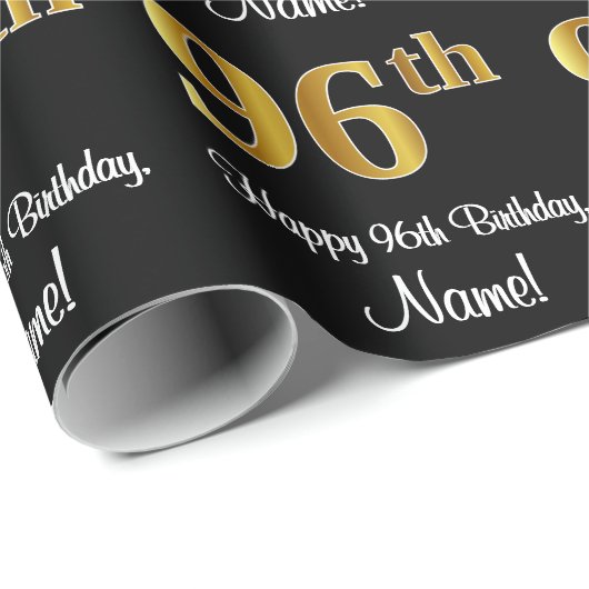 Papier Cadeau 96e anniversaire : Elégant luxe Faux Gold Look # (Coin rond)