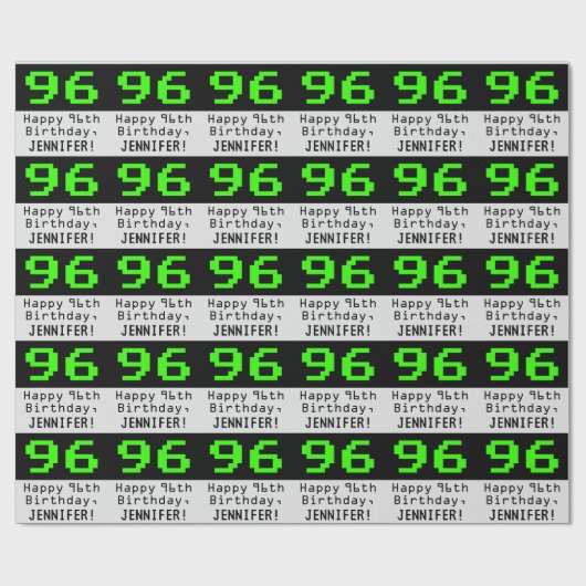 Papier Cadeau 96e anniversaire - Nerdy / Geeky Style "96" et nom (Plat)
