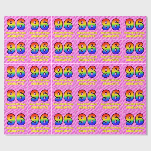 Papier Cadeau 96e anniversaire : Pink Stripes & Hearts, Arc-en-c (Plat)