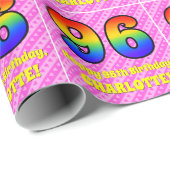 Papier Cadeau 96e anniversaire : Pink Stripes & Hearts, Arc-en-c (Coin rond)