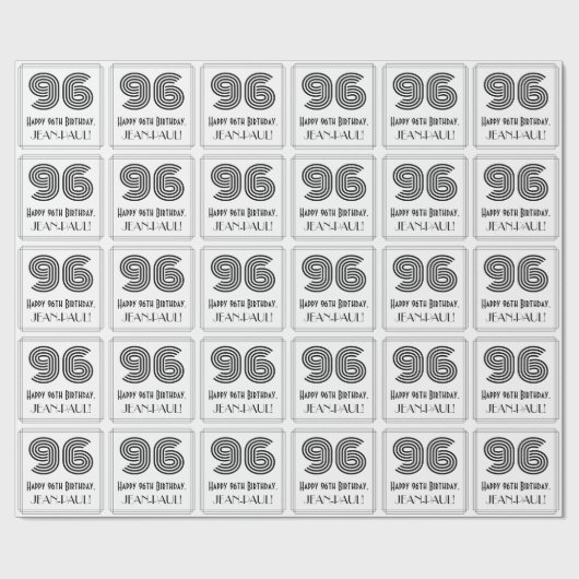 Papier Cadeau 96ème anniversaire : Art Déco Style inspiré "96" + (Plat)