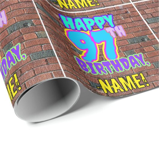 Papier Cadeau 97e anniversaire : Amusant, Graffiti urbain inspir (Coin rond)