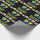 Papier Cadeau 97e anniversaire : Arc-en-ciel "97"; photos et nom (Coin)