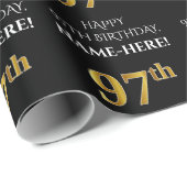 Papier Cadeau 97e anniversaire : Elégant, noir, Faux Gold Look (Coin rond)