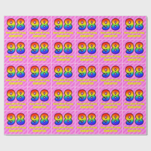 Papier Cadeau 98e anniversaire : rayures roses & cœurs, arc-en-c