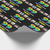 Papier Cadeau 99e anniversaire : Arc-en-ciel "99"; photos et nom (Coin)