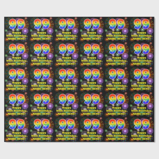 Papier Cadeau 99e anniversaire : Fun Fireworks, Rainbow Look # " (Plat)