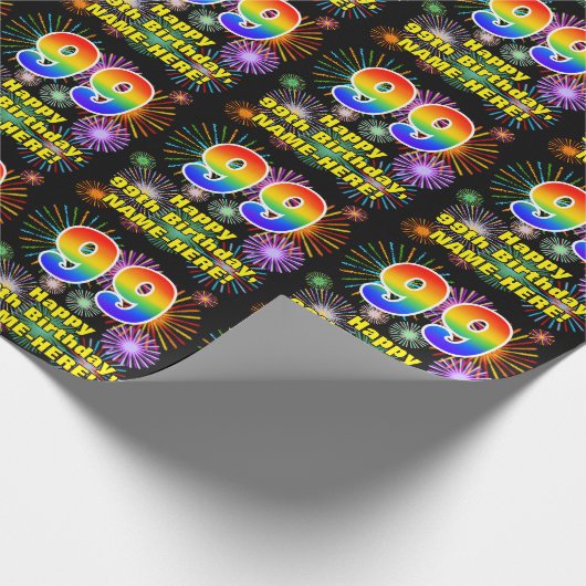 Papier Cadeau 99e anniversaire : Fun Fireworks, Rainbow Look # " (Coin)