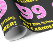 Papier Cadeau 99e anniversaire : Pink Stripes and Hearts "99" +  (Coin rond)