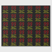 Papier Cadeau 99e anniversaire : Rouge Digital Clock Style "99" (Plat)