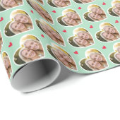 Papier Cadeau 9 Photo Cute Love Heart Elegant Mint Green Pattern (Coin rond)