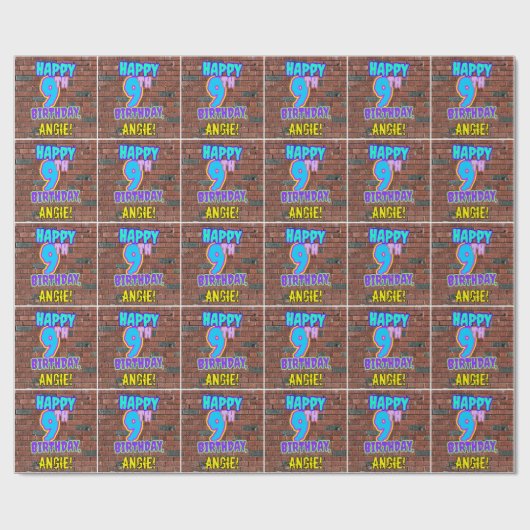 Papier Cadeau 9e anniversaire : Amusant, Graffiti urbain inspiré (Plat)