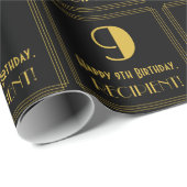 Papier Cadeau 9e anniversaire ~ Art Déco Inspiré Look "9", Nom (Coin rond)