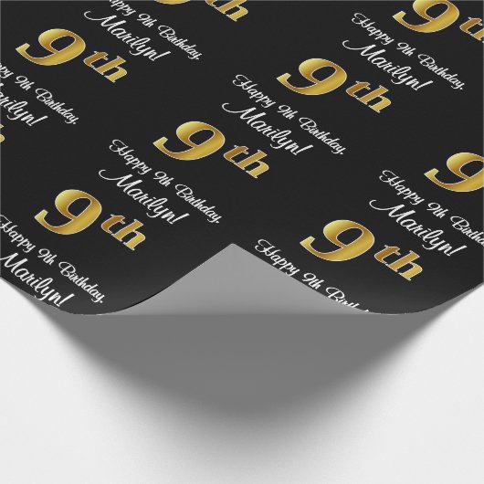 Papier Cadeau 9e anniversaire : Elégant luxe Faux Gold Look # (Coin)