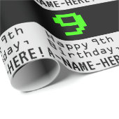 Papier Cadeau 9e anniversaire - Nerdy / Geeky Style "9" et nom (Coin rond)