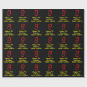 Papier Cadeau 9e anniversaire : Rouge Digital Horloge Style "9"  (Plat)