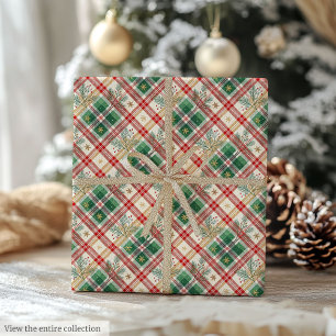 Papier cadeau à carreaux aquarelle rouge et vert c