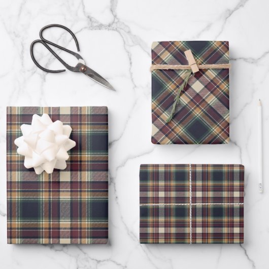 Papier cadeau à carreaux bleu classique vert foncé (Recto)