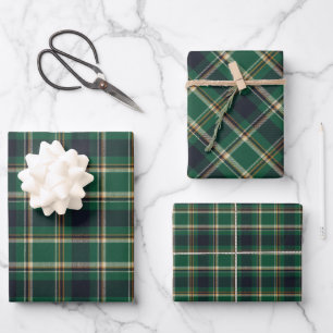 Papier cadeau à carreaux vert bleu jaune classique