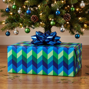Papier cadeau à chevrons ombrés bleu-vert