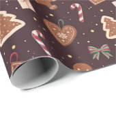 Papier Cadeau A Cute Christmas Wrapping Paper With Gingerbread (Coin rond)