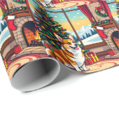 Papier Cadeau A Cute Festive Corgi Christmas (Coin rond)