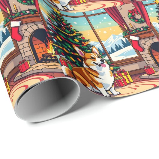 Papier Cadeau A Cute Festive Corgi Christmas (Coin rond)