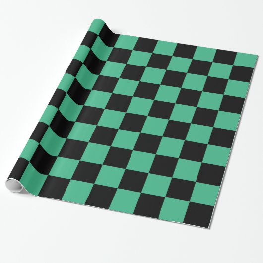 Papier Cadeau à damiers Aqua Vert et Noir (Déroulé)