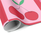 Papier Cadeau à damiers Cerises avec Motif de Coeurs Roses (Coin rond)