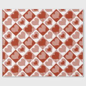 Papier Cadeau à damiers Coeurs rouges et blancs Amour romantique (Plat)