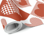 Papier Cadeau à damiers Coeurs rouges et blancs Amour romantique (Coin rond)