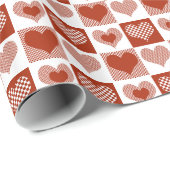 Papier Cadeau à damiers Coeurs rouges et blancs Amour romantique (Coin rond)