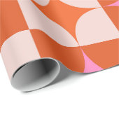 Papier Cadeau à damiers Étoile rose Orange du milieu du siècle (Coin rond)