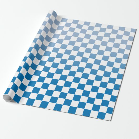 Papier Cadeau À damiers moderne, dégradé de bleu et Motif blanc (Déroulé)