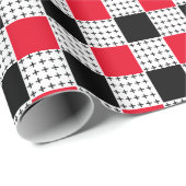 Papier Cadeau À damiers moderne rouge et noir élégant (Coin rond)