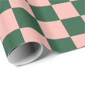 Papier Cadeau à damiers Motif Blush Rose et Hunter Green (Coin rond)