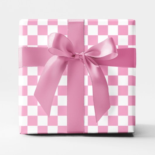 Papier Cadeau À damiers rose pâle et blanc