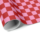 Papier Cadeau à damiers rouge et rose chaud (Coin rond)