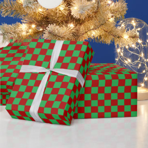 Papier Cadeau à damiers rouge et vert