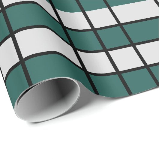 Papier Cadeau À damiers turquoise gris noir (Coin rond)