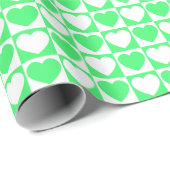 Papier Cadeau À damiers vert clair et blanc aux coeurs (Coin rond)
